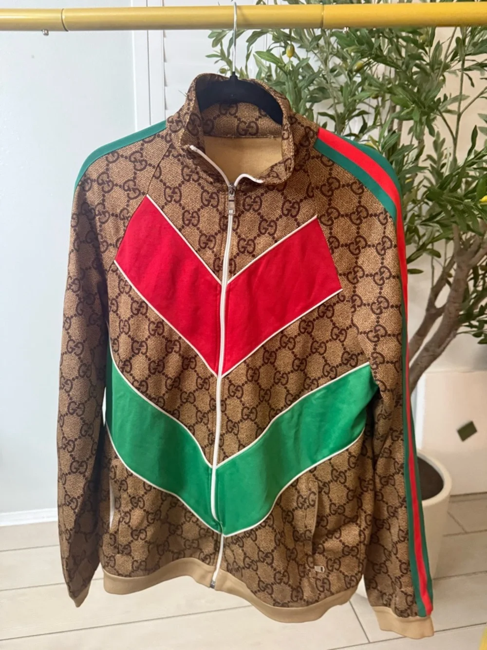 Preloved Gucci GG Monogram Track Jacket with Red & Green Chevrons size xl